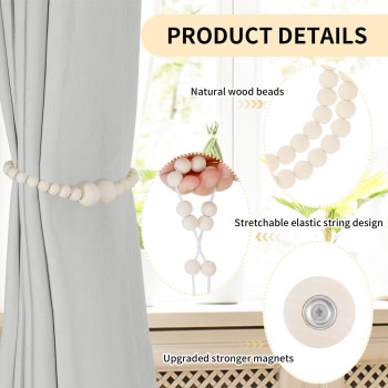 Magnetic Curtain Tiebacks 4 Pack Curtain Holdbacks For Draperies Wood Bead Curtain Tiebacks Elegant Curtain Tie Backs For Bed