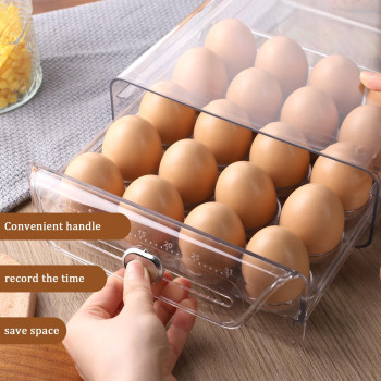 Hansgo Egg Container For Refrigerator Egg Storage Container 20 Egg Holder For Fridge Stackable Egg Tray With Time Scale Clear E