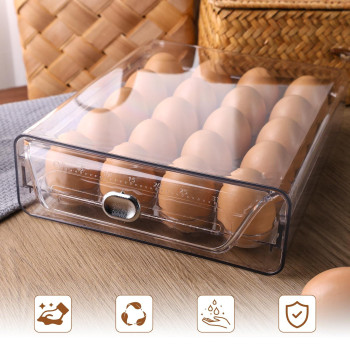 Hansgo Egg Container For Refrigerator Egg Storage Container 20 Egg Holder For Fridge Stackable Egg Tray With Time Scale Clear E