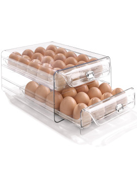 Hansgo Egg Container For Refrigerator 40 Egg Holder For Fridge Stackable Egg Tray With Time Scale Egg Storage Container Clear E