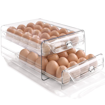 Hansgo Egg Container For Refrigerator 40 Egg Holder For Fridge Stackable Egg Tray With Time Scale Egg Storage Container Clear E