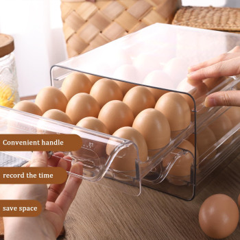 Hansgo Egg Container For Refrigerator 40 Egg Holder For Fridge Stackable Egg Tray With Time Scale Egg Storage Container Clear E