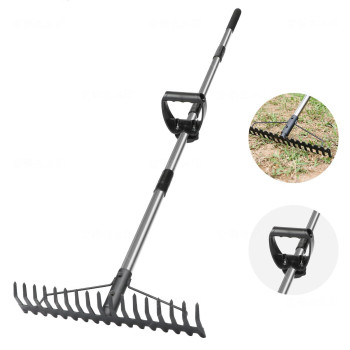 Bow Rake Heavy Duty Garden Rake With Backsaving Handle 17 Steel Tines Metal Head Rake Tool For Loosening Soil Gathering Leaf L