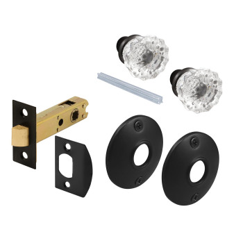 Primeline E 28328 Passage Door Latch Set Glass Knob With Latch Bolt Matte Black Finish Vintage Single Pack