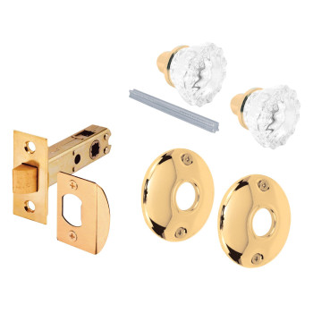 Primeline E 28326 Passage Door Latch Set Glass Knob With Latch Bolt Brass Finish Vintage Single Pack