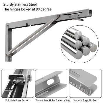 Lsk 14 Inch Folding Shelf Brackets Heavy Duty Stainless Steel Shelf Bracket Collapsible Shelf Brackets For Work Bench Space Sa