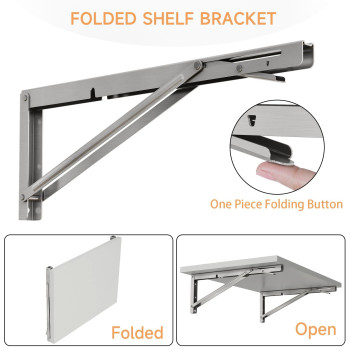 Lsk 14 Inch Folding Shelf Brackets Heavy Duty Stainless Steel Shelf Bracket Collapsible Shelf Brackets For Work Bench Space Sa