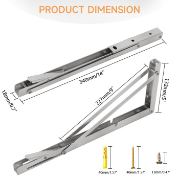 Lsk 14 Inch Folding Shelf Brackets Heavy Duty Stainless Steel Shelf Bracket Collapsible Shelf Brackets For Work Bench Space Sa