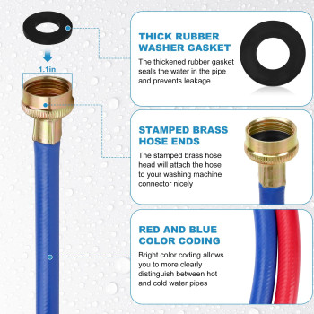 Washer Hose 10 Ft10Ft Rubber Washing Machine Hoses Washer And Dryer Hose 34 Connection Supply Lines For Hot And Cold Water Was