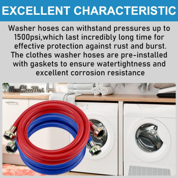 Washer Hose 10 Ft10Ft Rubber Washing Machine Hoses Washer And Dryer Hose 34 Connection Supply Lines For Hot And Cold Water Was