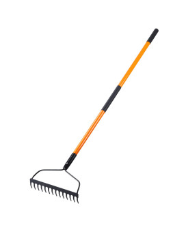 Vnimti Garden Rake For Gardening Heavy Duty Garden Rake For Lawns 14 Tines Bow Rake With Fiberglass Handle 58 Inches