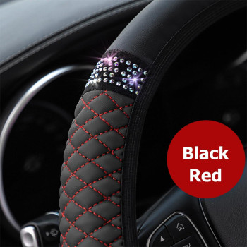 Osilly Bling Car Steering Wheel Cover 15 Inch Rhinestones Soft Leather Elastic Steering Wheel Protector Sparkly Crystal Diamon