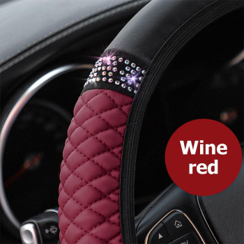 Osilly Bling Car Steering Wheel Cover 15 Inch Rhinestones Soft Leather Elastic Steering Wheel Protector Sparkly Crystal Diamon