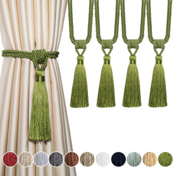 Fenghuangwu Curtain Tiebacks Tassel Tiebacks Rope Curtain Tie Backs Handmade Curtain Holdbacks Made From Polyestergreen 4 Pac