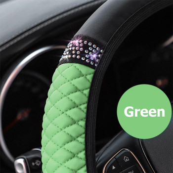 Osilly Bling Car Steering Wheel Cover 15 Inch Rhinestones Soft Leather Elastic Steering Wheel Protector Sparkly Crystal Diamon