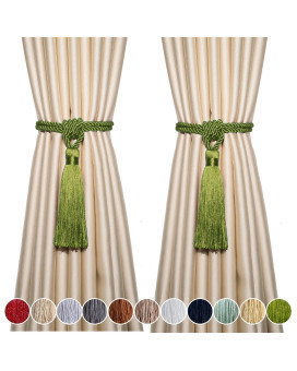 Fenghuangwu Curtain Tiebacks Tassel Tiebacks Rope Curtain Tie Backs Handmade Curtain Holdbacks Made From Polyestergreen 2Pack