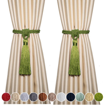 Fenghuangwu Curtain Tiebacks Tassel Tiebacks Rope Curtain Tie Backs Handmade Curtain Holdbacks Made From Polyestergreen 2Pack