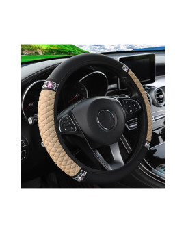 Osilly Bling Car Steering Wheel Cover 15 Inch Rhinestones Soft Leather Elastic Steering Wheel Protector Sparkly Crystal Diamon