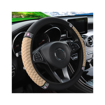 Osilly Bling Car Steering Wheel Cover 15 Inch Rhinestones Soft Leather Elastic Steering Wheel Protector Sparkly Crystal Diamon