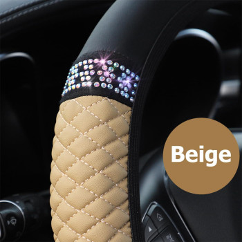 Osilly Bling Car Steering Wheel Cover 15 Inch Rhinestones Soft Leather Elastic Steering Wheel Protector Sparkly Crystal Diamon