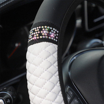 Osilly Bling Car Steering Wheel Cover 15 Inch Rhinestones Soft Leather Elastic Steering Wheel Protector Sparkly Crystal Diamon