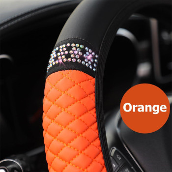 Osilly Bling Car Steering Wheel Cover 15 Inch Rhinestones Soft Leather Elastic Steering Wheel Protector Sparkly Crystal Diamon