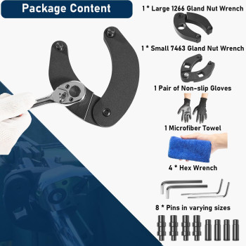 Camoo 1266 7463 Adjustable Gland Nut Wrench 2 Hydraulic Cylinder Spanner Wrench Set Includes Gloves Microfiber Towel Pins