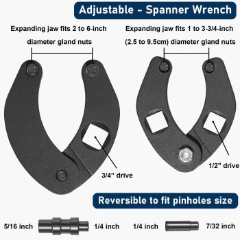 Camoo 1266 7463 Adjustable Gland Nut Wrench 2 Hydraulic Cylinder Spanner Wrench Set Includes Gloves Microfiber Towel Pins