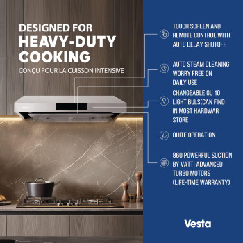 Vesta Top Selections Range Hood 30 Autoclean Stainless Steel 860 Cfm Under Cabinet Steam Auto Clean Touch Panel Premiu