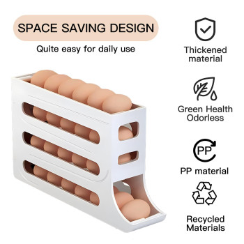 Houksouml Egg Dispenserautomatic Rolling Egg Tray Organizer Holds 28 Eggs Simultaneously Space Saving Refrigerator Egg Roller