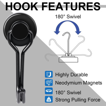 E Bavite Swivel Swing Black Magnetic Hooks 30Lbs Powerful Magnetic Hooks Strong Neodymium Rare Earth Magnetic Hooks Perfect F