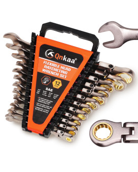 Qnkaa 12Pcs Flexible Ratchet Wrenches Set Sae 14 To 78 Inch Standard Spanners Gear Ring Ratcheting Combination Flexhead Wr