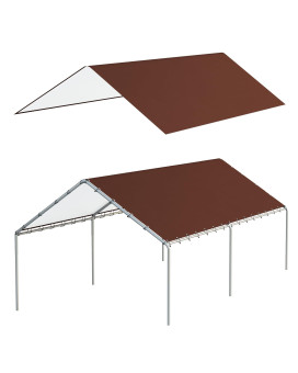 10 X 20 Ft Carport Replacement Canopy Cover Garage Top Tent Shelter Tarp With Free 48 Ball Bungee Cords Brown Only Cover Frame