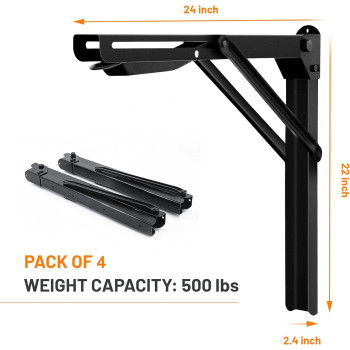 Wallmaster 24Inch Folding Shelf Brackets Garage Heavy Duty Steel Max Load 500Lb Floating Wall Mounted Collapsible Shelf Bracket