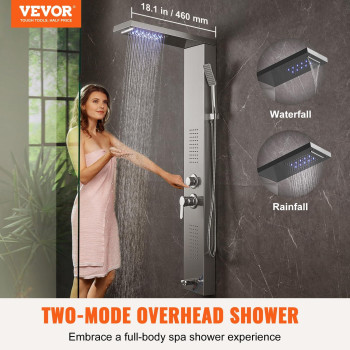 Vevor Shower Panel System 5 Shower Modes Led Shower Panel Tower Rainfall Waterfall 2 Body Massage Jets Tub Spout Handheld