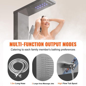 Vevor Shower Panel System 5 Shower Modes Led Shower Panel Tower Rainfall Waterfall 2 Body Massage Jets Tub Spout Handheld