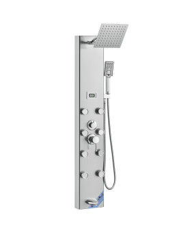 Vevor Shower Tower Panel 5 Shower Modes Digital Display Shower Panel Tower Rainfall 8 Massage Jets Tub Spout 3Setting Han