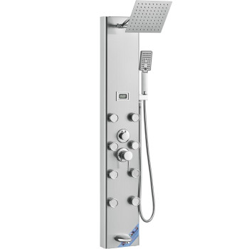 Vevor Shower Tower Panel 5 Shower Modes Digital Display Shower Panel Tower Rainfall 8 Massage Jets Tub Spout 3Setting Han