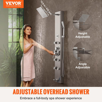 Vevor Shower Tower Panel 5 Shower Modes Digital Display Shower Panel Tower Rainfall 8 Massage Jets Tub Spout 3Setting Han