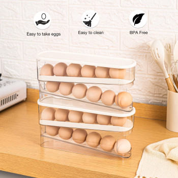 Dingerjar Egg Holder For Fridge Auto Rolling Fridge Egg Organizer Space Saving Eggs Dispenser For Refrigerator Storager