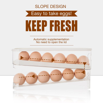 Dingerjar Egg Holder For Fridge Auto Rolling Fridge Egg Organizer Space Saving Eggs Dispenser For Refrigerator Storager