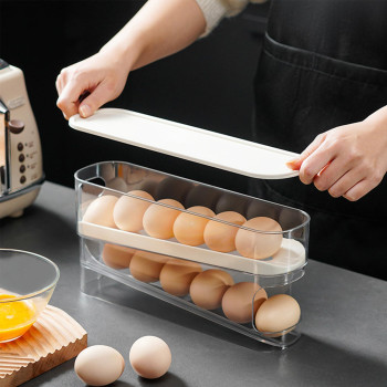 Dingerjar Egg Holder For Fridge Automatic Rolling Egg Container For Refrigerator Space Saving Eggs Dispenser For Refrigerator