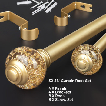 Usfook 2 Pack Curtain Rod 32 To 58 Inches 2648Ft 78 Inch Telescoping Splicing Curtain Rods For Windows Luxury Gold Decor