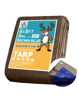 Starpyng5 Mil Brownblue 6X8 Feet Tarplightduty Waterproof Tarpaulinwaterproof Uv Resistant Rip And Tear Resistant Poly Ta