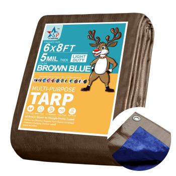 Starpyng5 Mil Brownblue 6X8 Feet Tarplightduty Waterproof Tarpaulinwaterproof Uv Resistant Rip And Tear Resistant Poly Ta