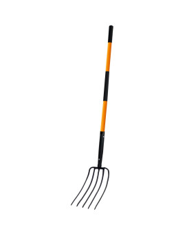 Nohovu 5 Tine Pitchfork For Gardening Heavy Duty Pitchfork With Fiberglass Handle Garden Fork For Mulching 58 Inches