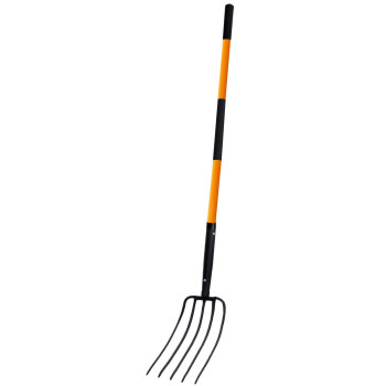 Nohovu 5 Tine Pitchfork For Gardening Heavy Duty Pitchfork With Fiberglass Handle Garden Fork For Mulching 58 Inches