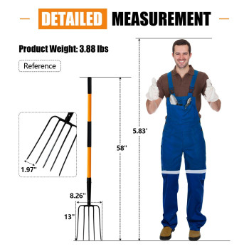 Nohovu 5 Tine Pitchfork For Gardening Heavy Duty Pitchfork With Fiberglass Handle Garden Fork For Mulching 58 Inches