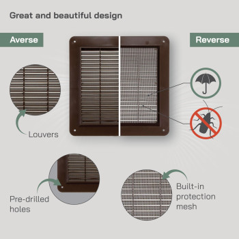 Vent Systems 10X10 Inch Pack Of 100 Air Vent Cover Brown Air Vent Louver Grill Cover Builtin Insect Screen Stra