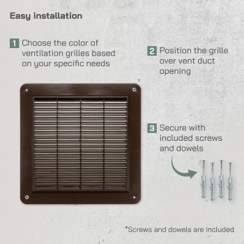 Vent Systems 10X10 Inch Pack Of 100 Air Vent Cover Brown Air Vent Louver Grill Cover Builtin Insect Screen Stra